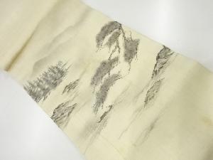 アンティーク　作家物　本麻手描き松に樹木風景模様名古屋帯（松葉仕立て）